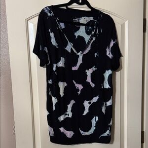 Torrid Women's V neck Black and Pink Tie-Dye Tee T Shirt Top 1X 14 16